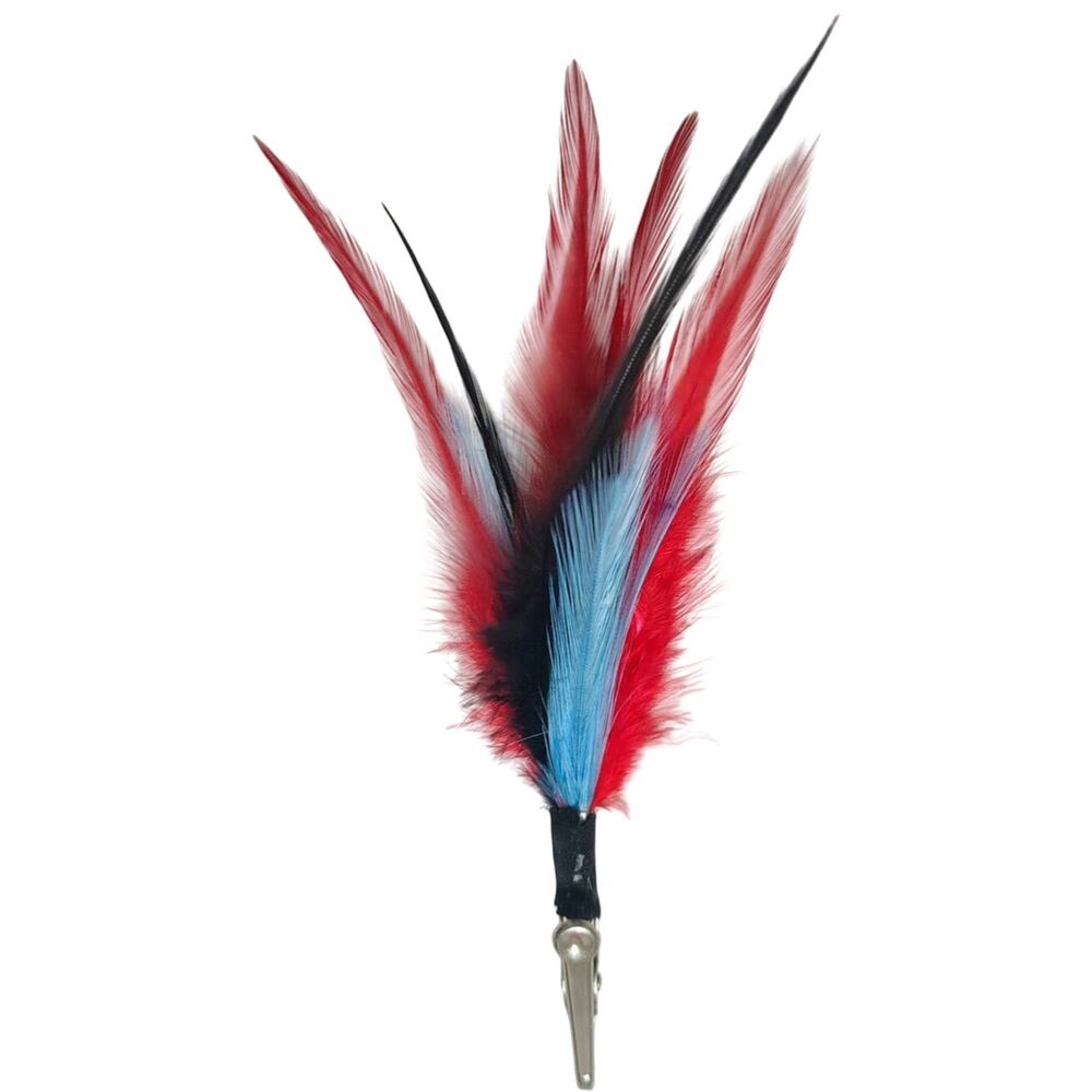 Sustainably Sourced Feather Hair Cigarette Hat Boudoir Clip Red Blue Jaw Clip